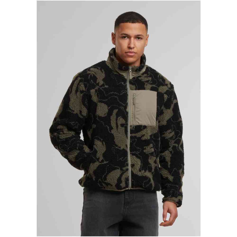 Urban Classics - Pattern Teddy Trackjacket Jacket - Olijfgroen